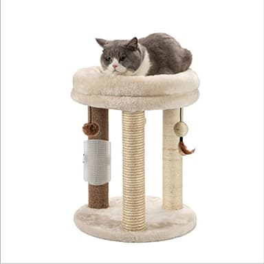 MECOOL 4in1 Small Cat Tree,Scratching Post with Tower Soft Bed, Sisal Carpet Jute Posts with Three Hanging Ball Toys and Massage Brush for Indoor Cats and Kittens - Image 1