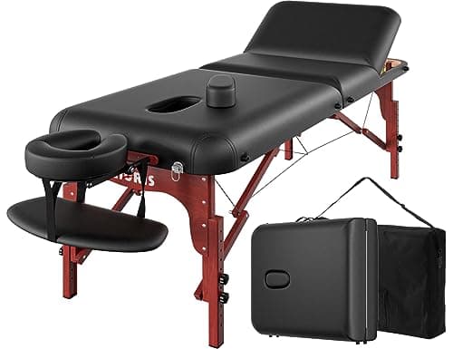 CLORIS 84" Professional Massage Table Portable 3 Folding Lightweight Facial Salon Spa Tattoo Bed Height Adjustable with Carrying Bag & Wooden Leg Hold Up to 1100LBS - Image 1