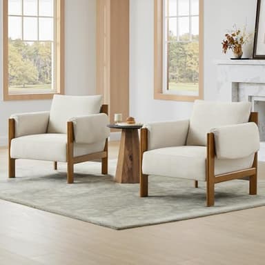 CHITA Accent Chair, Mid Century Modern Fabric Upholstery Armchair for Living Room, Solid Wood Frame, Fabric in Linen - Image 3
