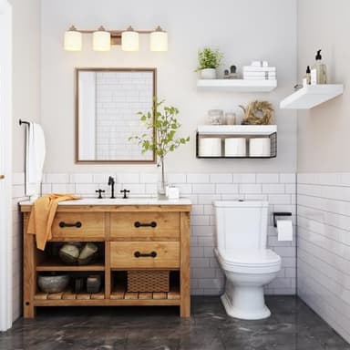 QEEIG Bathroom Shelves Over Toilet - Wall Mounted Floating Shelves Toilet Paper Storage Small Farmhouse Decor Shelf 16 inch Set of 3, White and Black (019-WB3) - Image 2