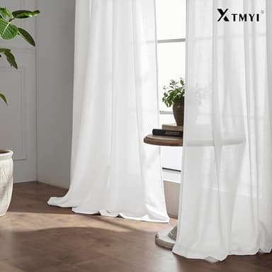 XTMYI Short Length Curtains for Windows,Linen Sheer Cutains for Bedroom Kitchen,45 Inch Long,White - Image 8
