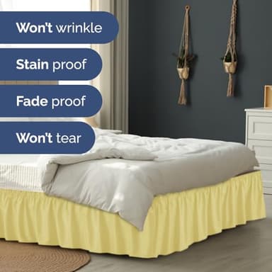 Wrap Around Dust Ruffle Bed Skirt - Yellow - Twin/Twin XL Size Beds with 24 Inch Drop - Easy Fit Elastic Strap - Adjustable Pleated Bedskirt w/Brushed Fabric - Wrinkle Free - Women, Men, Kids & Teens - Image 5