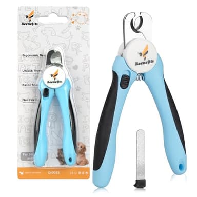 Beenefits Large Dog Nail Clippers with Sharp Stainless Steel Blade for Smooth Cutting, Ergonomic TPE Handle Special Baffle to Avoid Flying Nail Fragments, Hidden Nail File (Large/Medium), Blue - Image 1