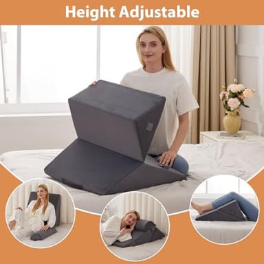 3PCS Wedge Pillow for Acid Reflux Relief, Adjustable Wedge Pillow Headboard, Bed Wedges Pillow for Back Pain Relief, Sleeping, Post Surgery, Back Support Pillows for Sitting Up, Snoring, Plush Grey - Image 6