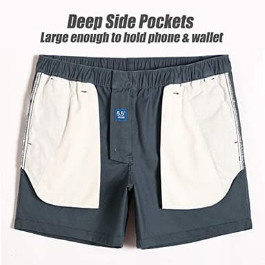 maamgic Men's Classic-fit 5.5" Cotton Casual Shorts Elastic Waistband with Multi-Pocket Daily Wear Walking Summer Outfit Cyan Grey 31 - Image 4