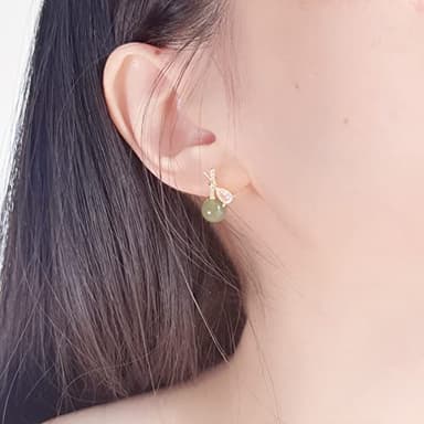 LOOYUUPEE Natural Hetian Jade & Zircon Earrings for Women, Dainty Lucky Green Jade Leaf Charm Pendant Jewelry Studs, Handmade Ear Stud Earrings for Mom Lover Her (925 Sterling Silver with Gold Plated) - Image 4