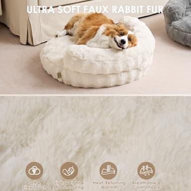 EHEYCIGA Small Dog Bed and Cat Couch for Puppy and Kitten - Fluffy Faux Rabbit Fur Pet Sofa with Washable Removable Cover, Waterproof and Non-Slip, 23 Inch Cream - Image 4