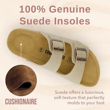 CUSHIONAIRE Lane Cork Footbed Sandals for Women – Comfortable Double Buckle Slip-On with Genuine Suede Footbed & Arch Support Slides for Women Footwear, STONE 8 - Image 3