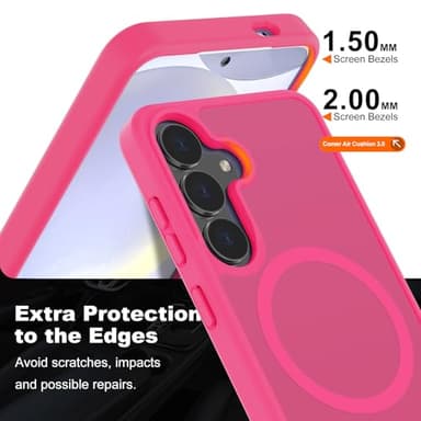 Hualele Magnetic for Samsung Galaxy S24 Plus Case & S25 Plus Case, Compatible with MagSafe, Military Grade Drop Protection Slim Translucent Shockproof with Anti-Fingerprint Phone Case,Rose Red - Image 4