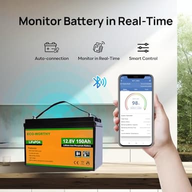 ECO-WORTHY 12V 150AH Bluetooth LiFePO4 Lithium Battery with Low Temperature Protection, Built-in 120A BMS, Perfect for Trolling Motor, Boat, RV, Camping, Home Energy Storage - Image 2