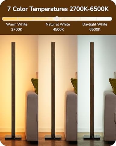 EDISHINE Wooden LED Corner Floor Lamp, Modern Standing Light with Remote, Minimalist Dimmable Floor Lamps for Living Room, Bedroom, Office, 7 Color Temperature 2700~6000K, 48.43" - Image 4
