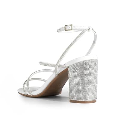 DREAM PAIRS Women's Heels Chunky Block Strappy Square Open Toe Ankle Buckle Heeled Sandals Wedding Party Dress Shoes Indie,Size 9.5,White-Rhinestone,SDHS2428W - Image 3