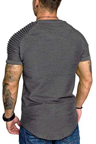 COOFANDY Men's Fashion Gym Workout Shirt Bodybuilding Clothing Running T-Shirt Grey L - Image 4