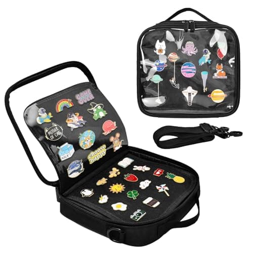 BOHEMIABY Enamel Pin Display Book, Collections Travel Pin Trading Book, Large Pin Display Board with Digital Label & Shoulder Straps, Suitable for Storing Enamel Pins (6 Page Pin Display Board) - Image 1