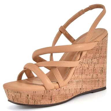 Coutgo Women Platform Wedge Sandals Cork Slingback Wedges Espadrilles Heels Summer Shoes - Image 1