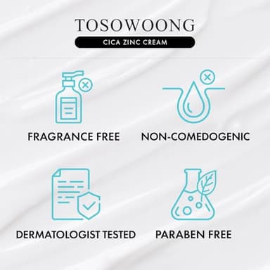 TOSOWOONG SOS Repair CICA Clinic Zinc Cream, 100,000ppm Zinc Oxide, Heal, Soothe Acne, Redness, Rosacea Treatment, Skin Barrier Repair, Moisture, Non-Comedogenic, Korean Skincare, 50g, 1.76 oz. - Image 6
