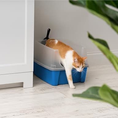 IRIS USA Large Cat Litter Box with Scatter Shield and Scoop, Open Top High Sided Cat Litter Pan, Blue - Image 6