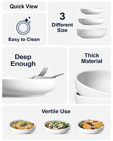 LE TAUCI Pasta Bowls 45 oz, Salad Bowls Set for Serving Soup, Pasta, Noodle, Dinner, Large Kitchen Bowl Plates, Microwave Safe - 8.5 Inch, Set of 4, White - Image 5