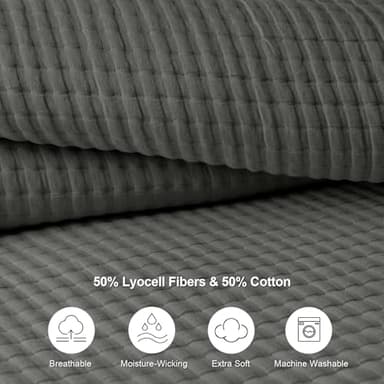PHF Muslin Blanket King Size-Ultra Soft 50% Lyocell & 50% Cotton Blanket, Lightweight Breathable and Moisture Absorption Bedding, Cozy Woven Decor for All Season, 104"x90", Iron Gate - Image 4