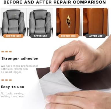 Fadoub Leather Repair Patch, 3 x 60In Self Adhesive Leather Repair Tape Kit for Furniture, Couch, Sofa, Office, Car Seats, Car Interior,Vinyl Repair Kit (Black-Fine Grain - Image 3