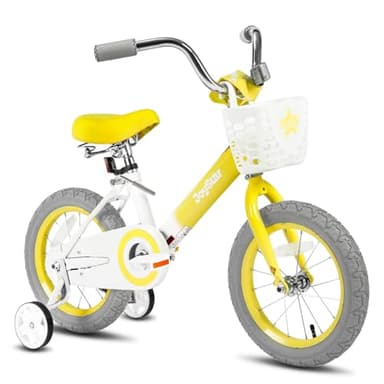 JOYSTAR 16 Inch Kids Bike Vintage Girls Bikes with Training Wheels & Basket, Retro Kids Bicycle for Girls Toddler Ages 4-7 Years, Yellow - Image 1
