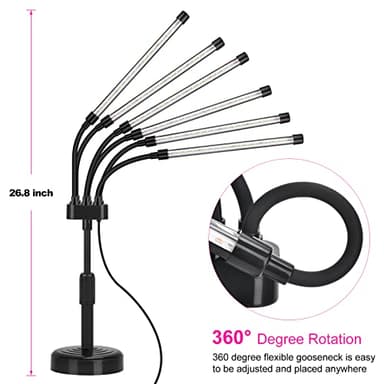 Grow Lights for Indoor Plants, Six Head Plant Light with Full Spectrum, LED Grow Lamps for Seed Starting with Adjustable Gooseneck, Suitable for Flowers Vegetables - Image 6