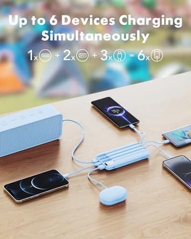 Charmast Portable Charger with Built in Cables, Power Bank with Cords Wires, Slim 10000mAh Travel Battery Pack 6 Outputs 3 Inputs 3A Fast Charging for Samsung Google Pixel LG Moto iPhone iPad - Image 3