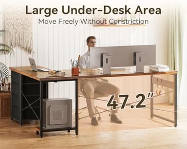 ODK 61'' L Shaped Desk with 4 Drawers, Reversible Corner Desk with Storage, Gaming Table with Power Outlets, USB Ports, PC Case Shelf, Computer Desk for Home Office, Study, Easy Assembly, Vintage - Image 5