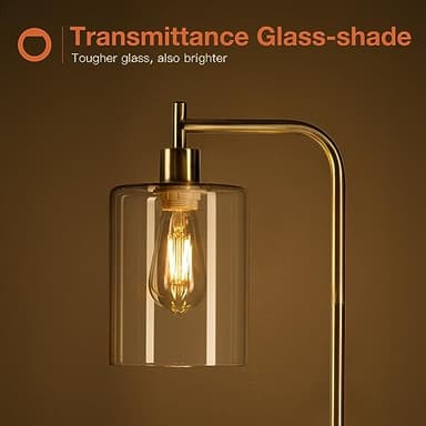 addlon Floor Lamps for Living Room Bright Lighting with Glass lampshade, Modern Bright Floor Lamp with LED Bulbs Industrial Standing lamp for beroom, Tall Pole Lamps Office - Brass Gold - Image 2