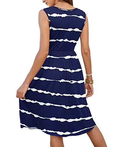 MOLERANI Women Summer Dresses Sleeveless Casual Loose Swing Button Down Midi Dress with Pockets(Navy Wavy Striped,L) - Image 2
