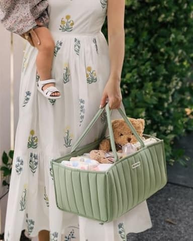 Blissful Diary Baby Diaper Caddy Organizer, Stylish Storage Basket for Newborn Essentials and Diaper Station, Gift for Baby Shower and Registry Must-Have, Sage Green - Image 5