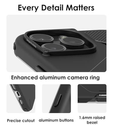Aulumu A16 Shockproof Case for iPhone 16 Pro Max | Updated Camera Control | Real Cooling | Aluminum Alloy Camera Frame | Multi-Layer Composite Protection - Black - Image 6