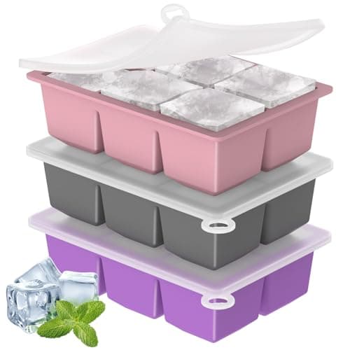 ME.FAN Silicone Ice Cube Trays [3 Pack] Large Ice Cube Mold with Lid, Square Independent Cavity Ice Tray Maker for Whiskey, Cocktails Bourbon, Beer & Drinks - Deep Grey/Deep Purple/Dusty Rose - Image 1