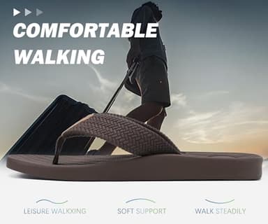 KuaiLu Mens Flip Flops Arch Support Comfortable Cushion Memory Foam Recovery Walking Waterproof Leather Thong Sandals Orthotic Plantar Fasciitis Summer Casual Beach Pool Slip on Slippers Brown Size 10 - Image 8