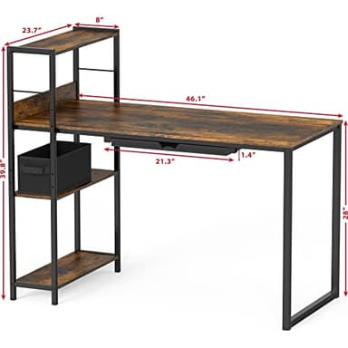 SHW 46-Inch Home Office Mission Computer Desk with Side Shelf and Drawer, Rustic Brown - Image 3