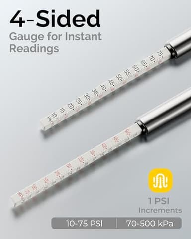 Pencil Tire Pressure Gauge 2 Pack with Valve Caps, Stainless Steel Body Tire Gauges for Tire Pressure with Deflator Valve, Metal Nozzle Tire Gauge for Cars, Pickups, RVs, Bicycles - Image 2