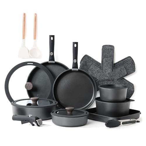 SENSARTE 24 Piece Pots and Pans Set, Nonstick Detachable Handle Cookware, Induction Kitchen Cookware Set with Removable Handle, Healthy Non Stick for RV, Dishwasher＆Oven Safe (Black) - Image 1