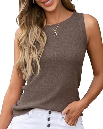 Arach&Cloz 2025 Womens Wool Blend Tank Tops Summer Fall Sleeveless Vest Crew Neck Soft Sweater Cute Fashion Dressy Business Casual Outfits Knit Trendy Work Teacher Clothes Coffee M - Image 1