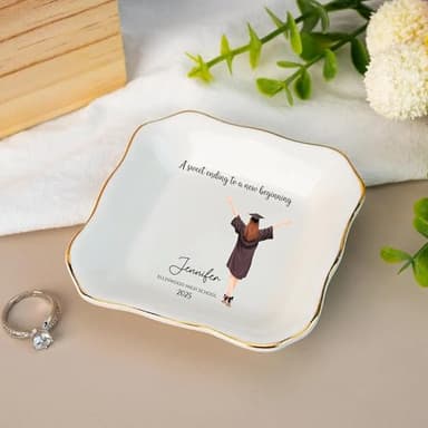 IZI POD Personalized Graduation Jewelry Dish, A Sweet Ending to a New Beginning, Graduation Senior Class of 2025, Gifts for Her, Women, Best Friends /1 - Image 2