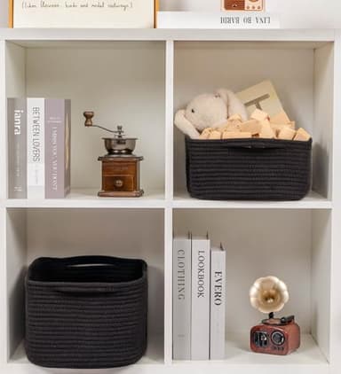 CubesLand Cute and Durable Small Cotton Rope Basket for Organizing, Woven Closet Storage Bin,Shelves Closet Storage Basket, Bathroom Storage Organizer Bin, Nursery Toy Basket Bin, Black Basket - Image 5