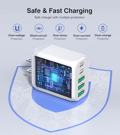 USB C Wall Charger Block, 2Pack 50W 5-Port C Charger Fast Charging Block PD Power Adapter +QC 3.0 Multiport Type C Box Brick Cube USB A Wall Plug for iPhone 16/15/14 Pro Max Plus, iPad,Samsung Galaxy - Image 3