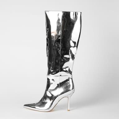 The Drop Women's Gemini Tall Heeled Boot, Silver Mirror, 9 - Image 2