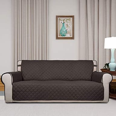 PureFit Reversible Quilted Sofa Cover, Water Resistant Slipcover Furniture Protector, Washable Couch Cover with Non Slip and Elastic Straps for Kids, Dogs, Pets (Sofa, Chocolate/Beige) - Image 2
