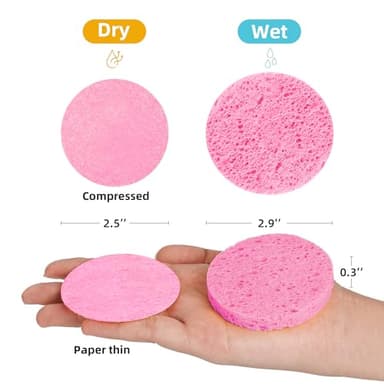 50-Count Compressed Facial Sponges|Kickleen 100% Natural Cellulose Cosmetic Spa Sponges for Daily Facial Cleansing|Makeup and Mask Removal|Exfoliating|Skin Massage|Pore Exfoliation (50 Count (Pink)) - Image 2