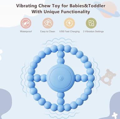 Vibrating Sensory Chew Toy, Teether Teething Toys for Babies6-12 8-18 Months, Sensory Toys for Kids with Autism&Toddler Travel Essential,1-2 Year Old Christmas Boys Girls Gifts idea(Blue) - Image 2