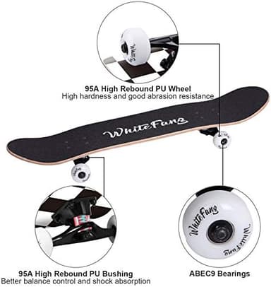 WhiteFang Skateboards for Beginners, Complete Skateboard 31 x 7.88, 7 Layer Canadian Maple Double Kick Concave Standard and Tricks Skateboards for Kids and Beginners - Image 5