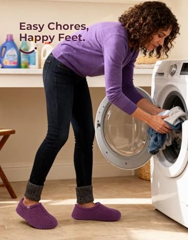 HomeTop Women's Fuzzy Curly Fur Memory Foam Loafer Slippers Bedroom House Shoes with Polar Fleece Lining (7-8, Purple) - Image 2