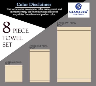 GLAMBURG Ultra Soft 8-Piece Towel Set - 100% Pure Ringspun Cotton, Contains 2 Oversized Bath Towels 27x54, 2 Hand Towels 16x28, 4 Wash Cloths 13x13 - Ideal for Everyday use, Hotel & Spa - Black - Image 6