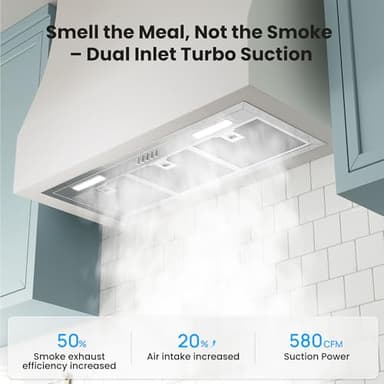VIKIO HOME Range Hood Insert 30 Inch, Dual Inlet for 50% Better Suction, Includes 2 Charcoal Filters, 3-Speed Push Button Controls,5-Layer Aluminum Mesh Filter, Ducted/Ductless Kitchen Vent - Image 2