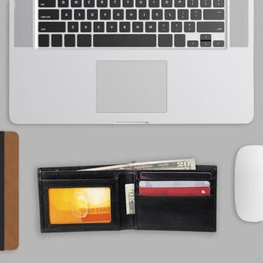 Dickies Men’s Bifold Genuine Leather Thin Card Wallet with ID Window and Keychain - Image 5